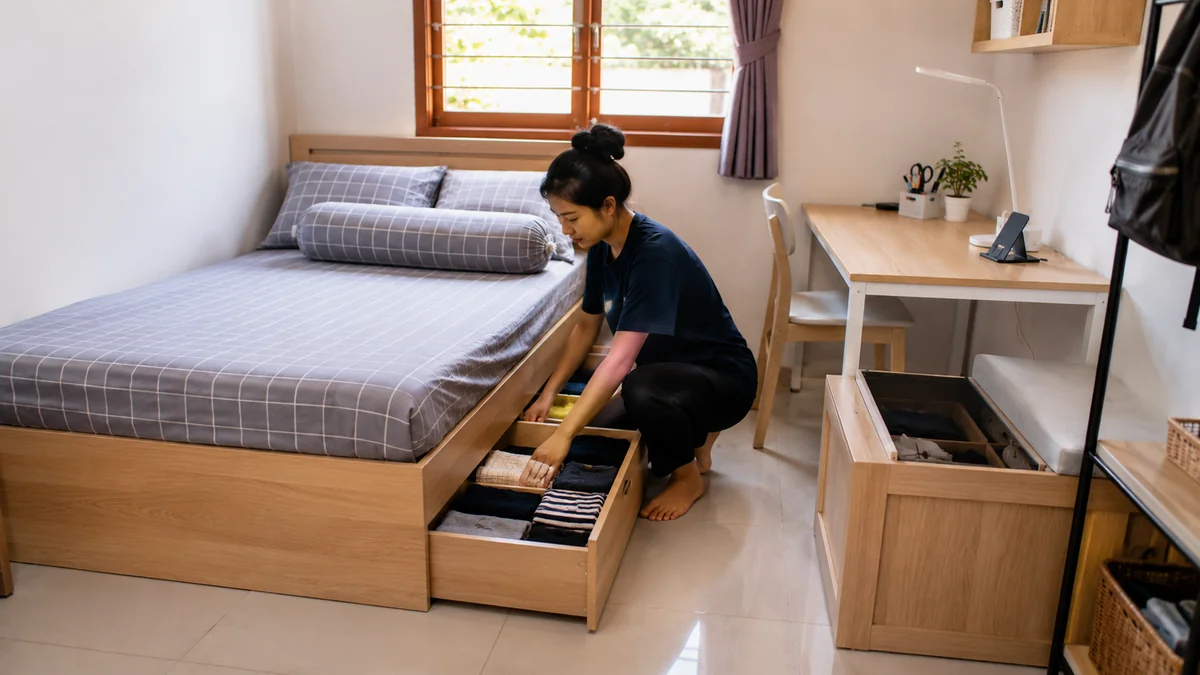 10. Gunakan Furnitur dengan Tempat Penyimpanan