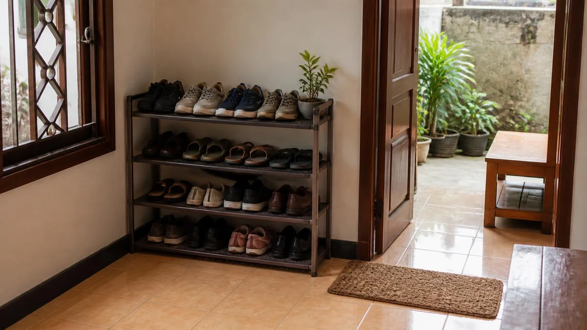 Cara Menata Sepatu di Dekat Pintu Masuk agar Rumah Kecil Tidak Berantakan