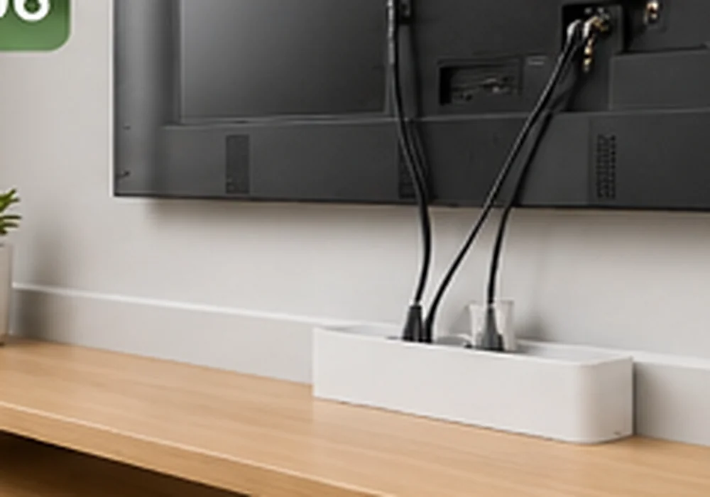 Kabel TV dirapikan agar area hiburan terlihat bersih — contoh untuk langkah 3